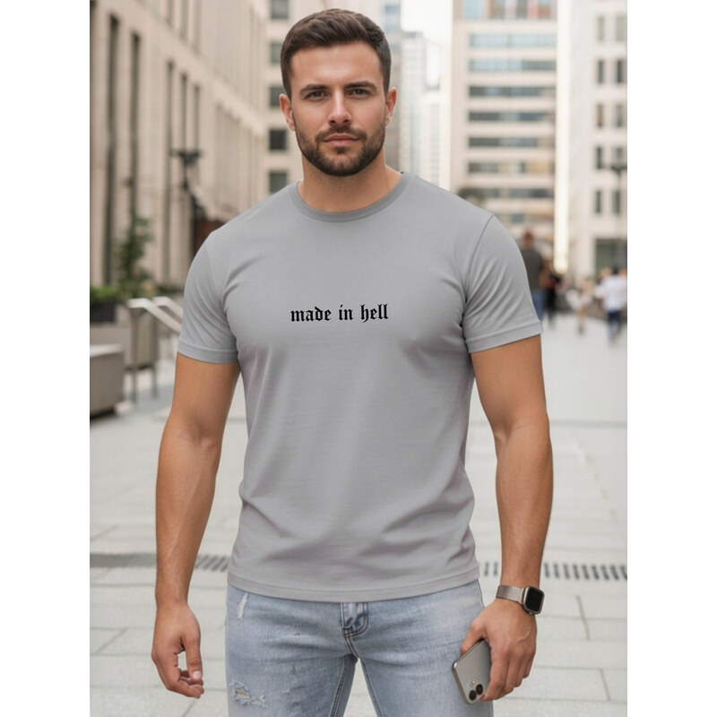 Pánské šedé bavlněné tričko s potiskem FashionStreet NX5106R