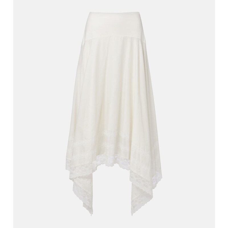 Staud Ainsley lace-trimmed cotton voile midi skirt