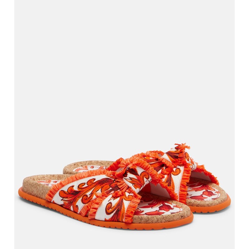 Dolce&Gabbana Majolica fringed brocade slides