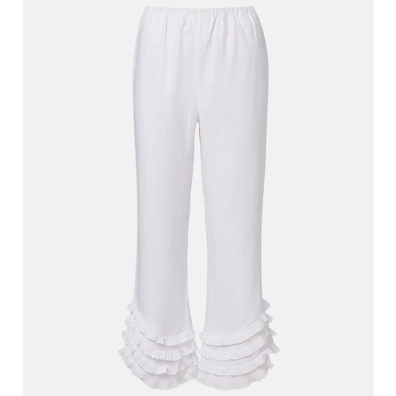 Posse Florence ruffled linen wide-leg pants