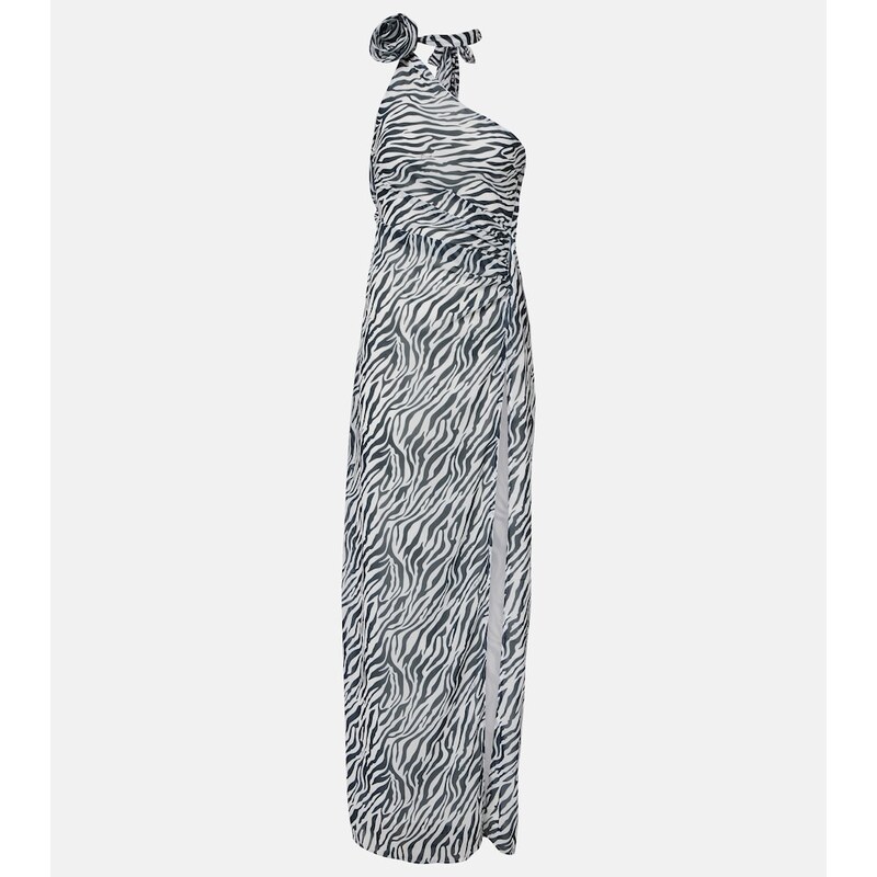 Bananhot Louise zebra-print one-shoulder maxi dress