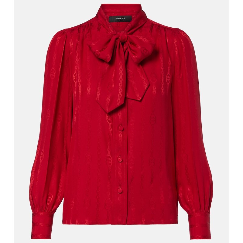 Dámská košile z hedvábného jacquardu Gucci v barvě Fire