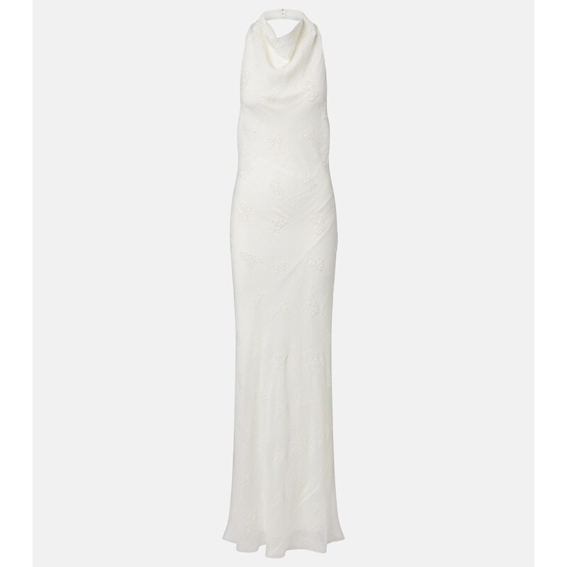 Staud Roselle beaded halterneck organza maxi dress