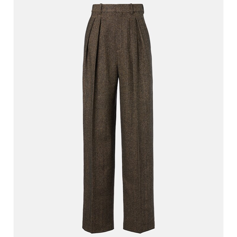 Saint Laurent Herringbone wool-blend wide-leg pants