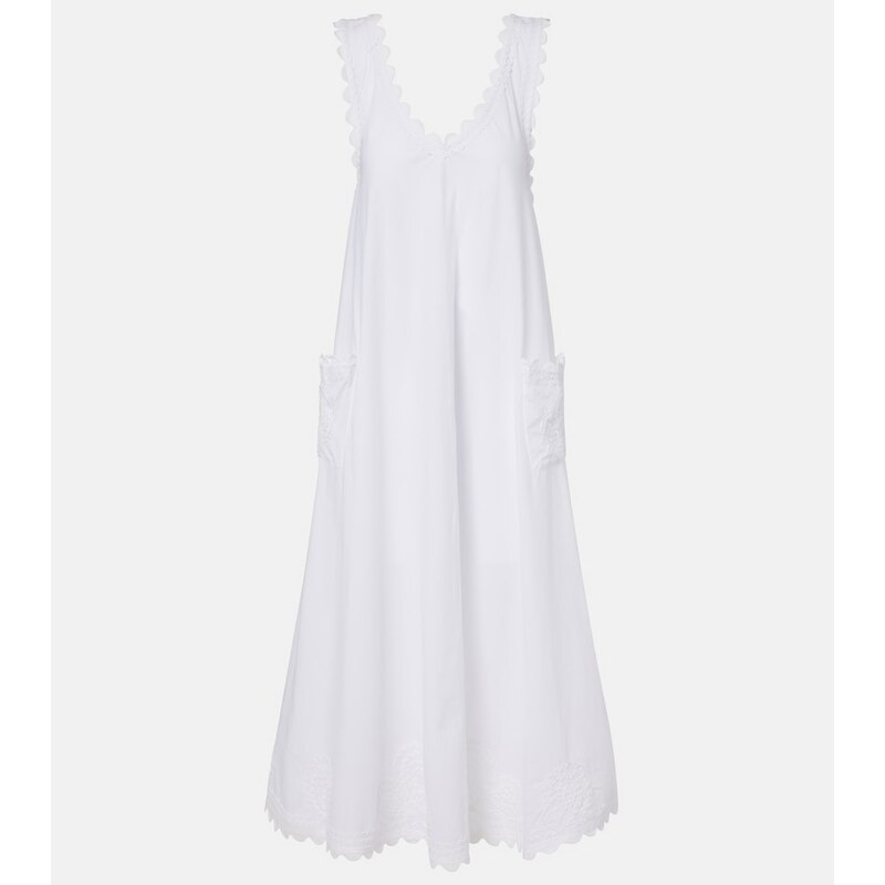 Juliet Dunn Embroidered scalloped cotton poplin midi dress