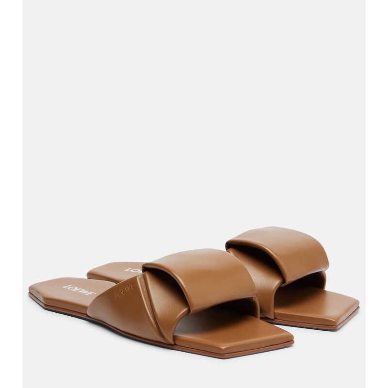 Kůžové pantofle Loewe Origami v barvě mocha