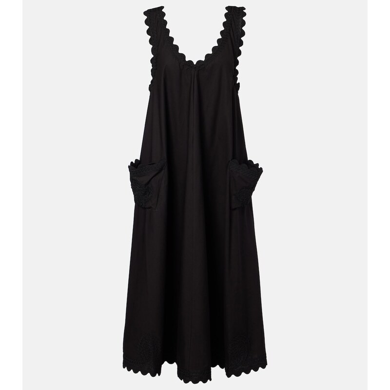 Juliet Dunn Embroidered scalloped cotton poplin midi dress