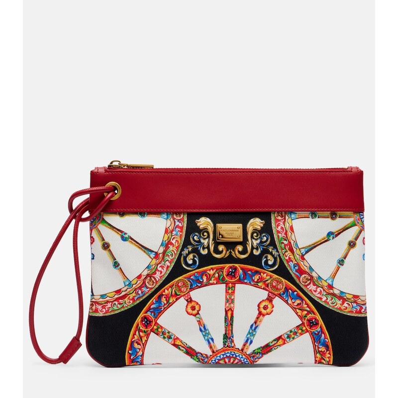 Dolce&Gabbana Small printed leather-trimmed canvas pouch