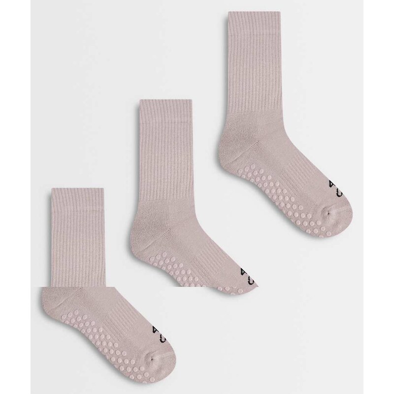4505 Icon 3 pack non slip grip Pilates crew socks in blush pink