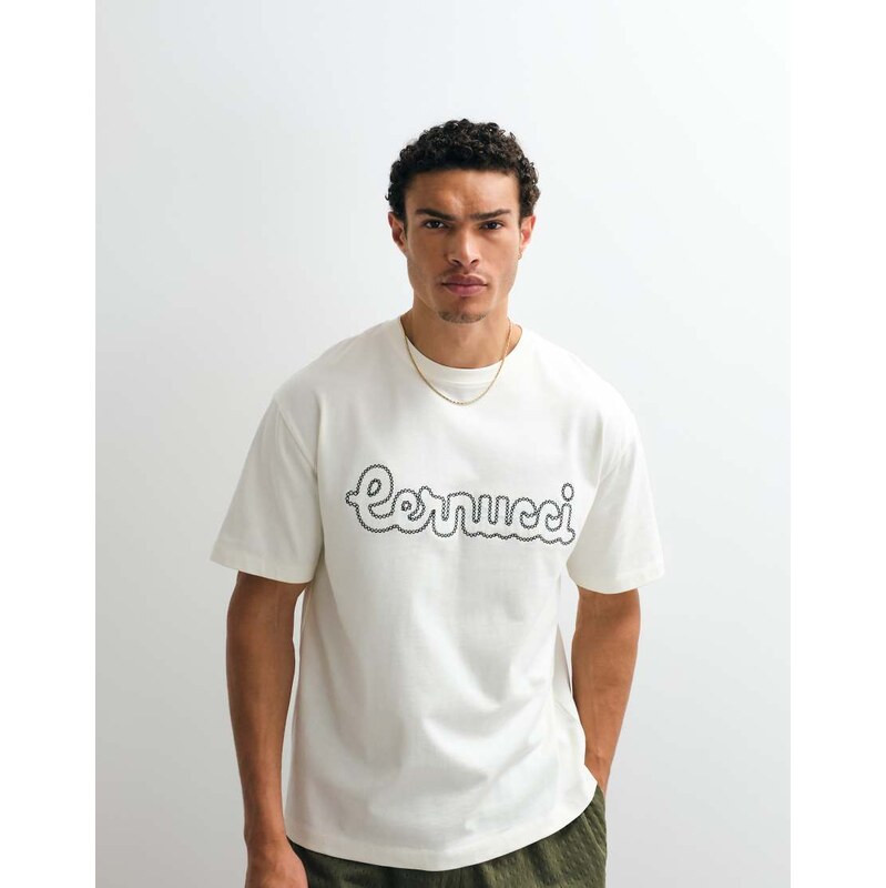 Cernucci regular fit t-shirt with stitched logo in off white
