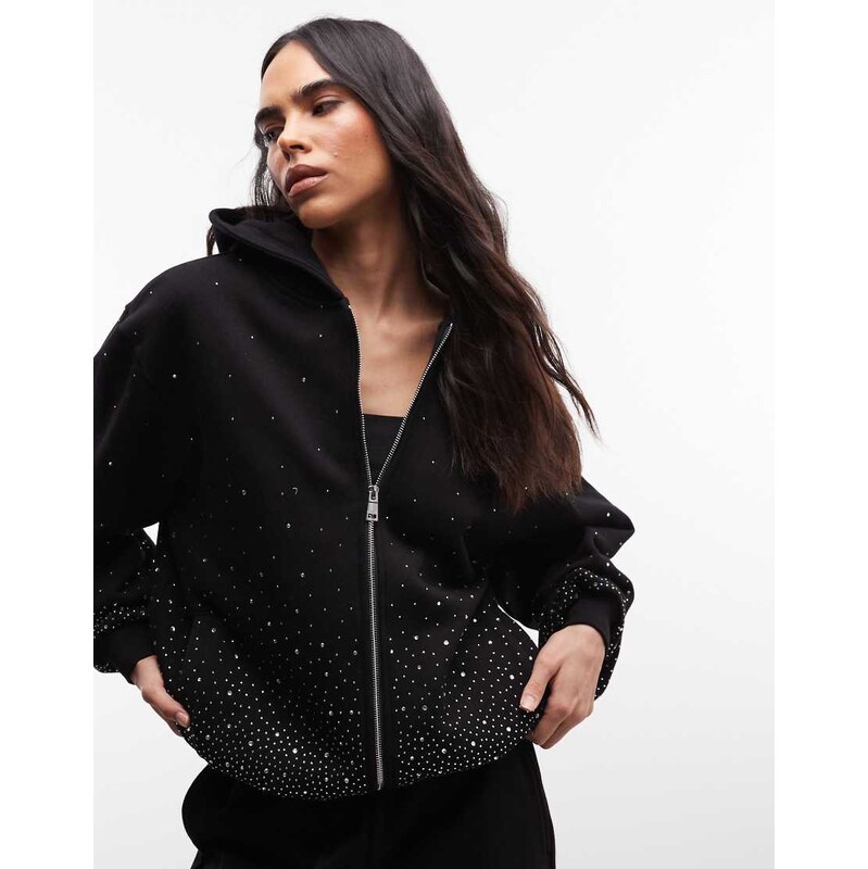 Cernucci rhinestone embellished oversized zip through hoodie co