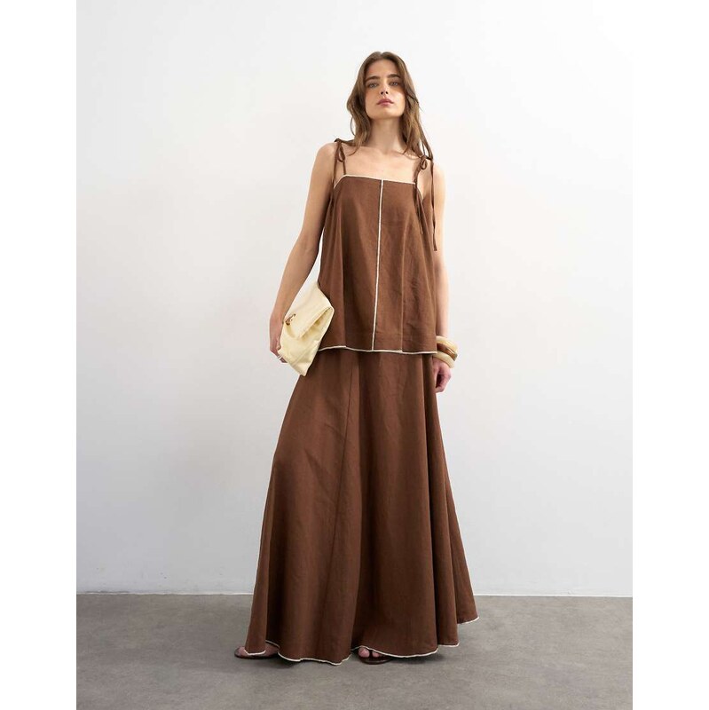 Topshop co-ord linen rich maxi skirt with contrast piping in
