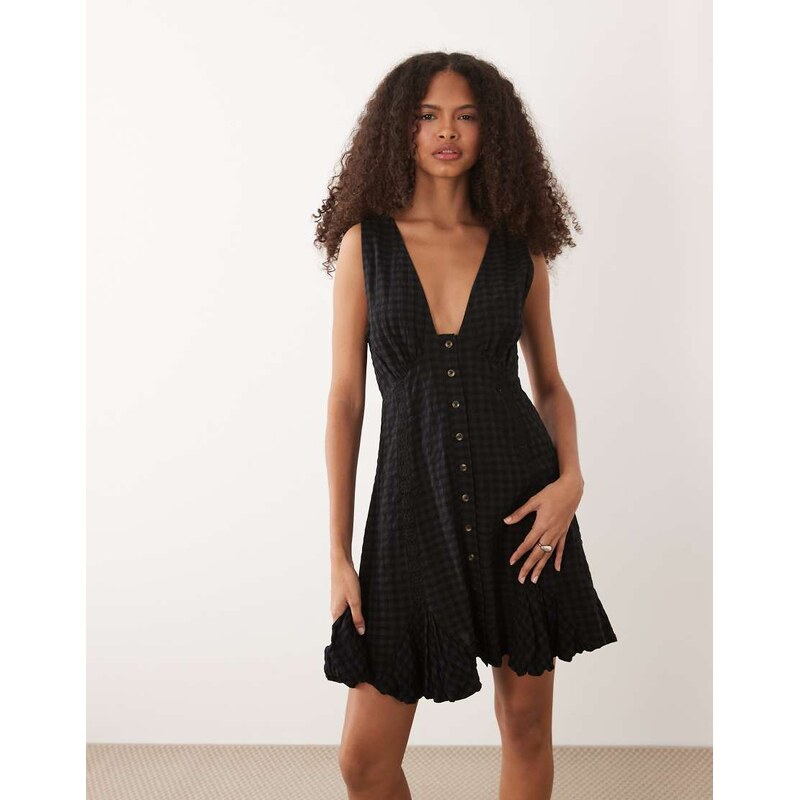 ASOS DESIGN v neck mini button down mini dress with lace trims