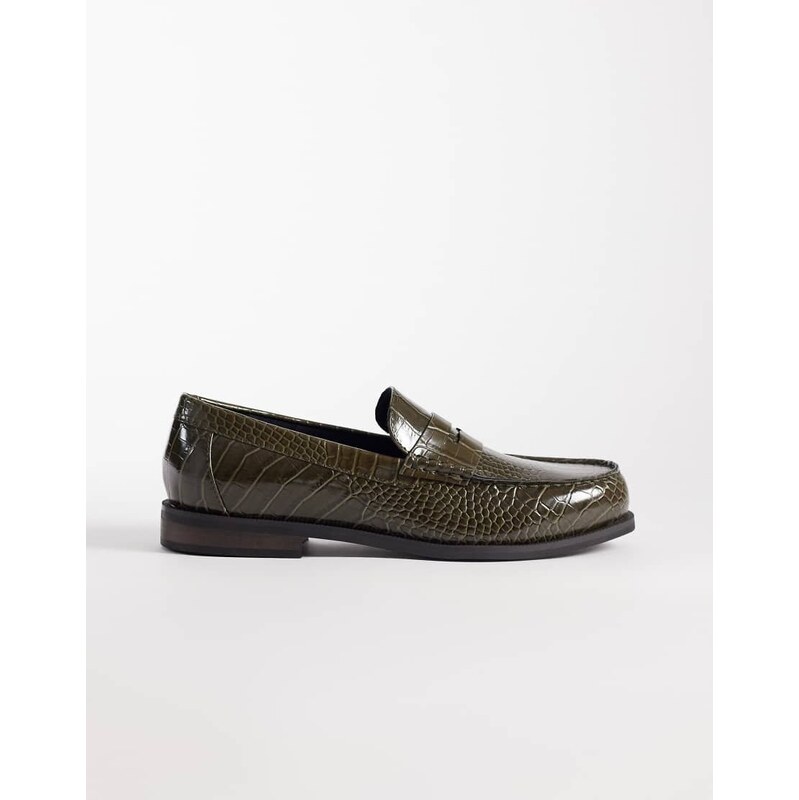 ASOS DESIGN penny loafers in green faux croc