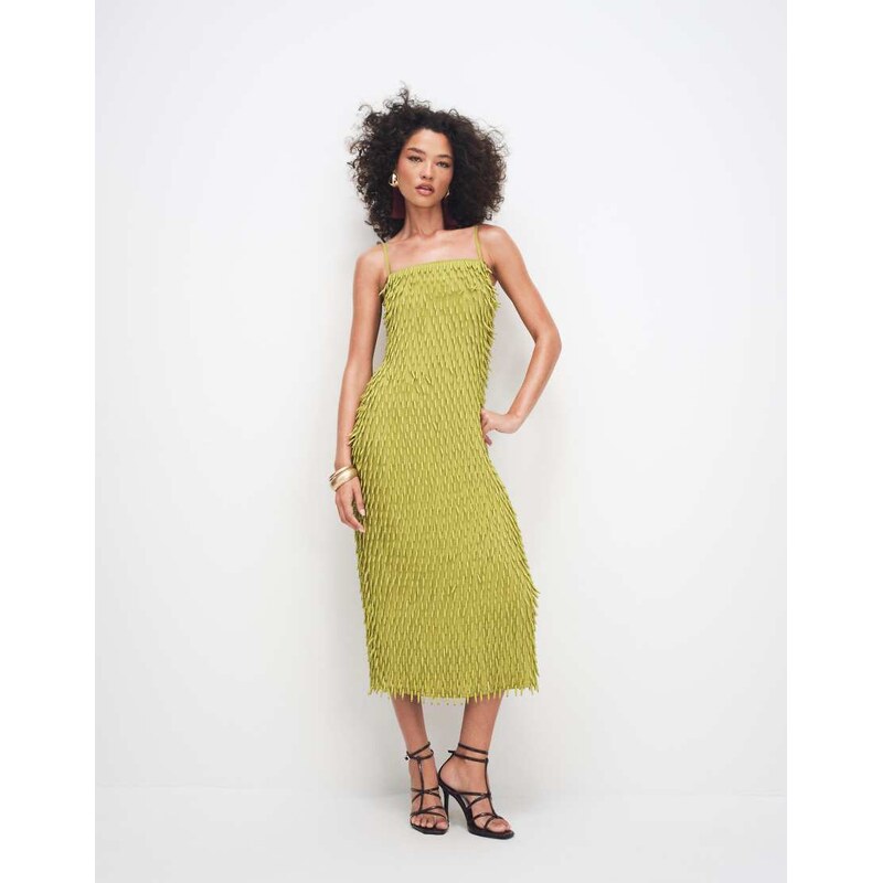 ASOS DESIGN all over embellished cami midi dress in olive green