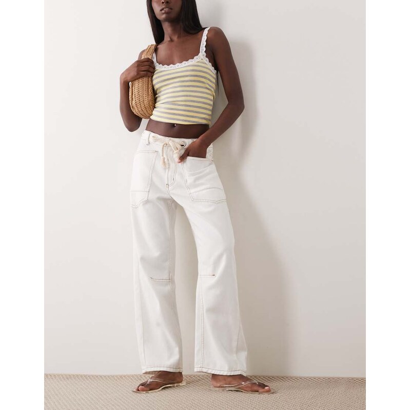 Lioness Rush Hour straight leg tie detail jean in white