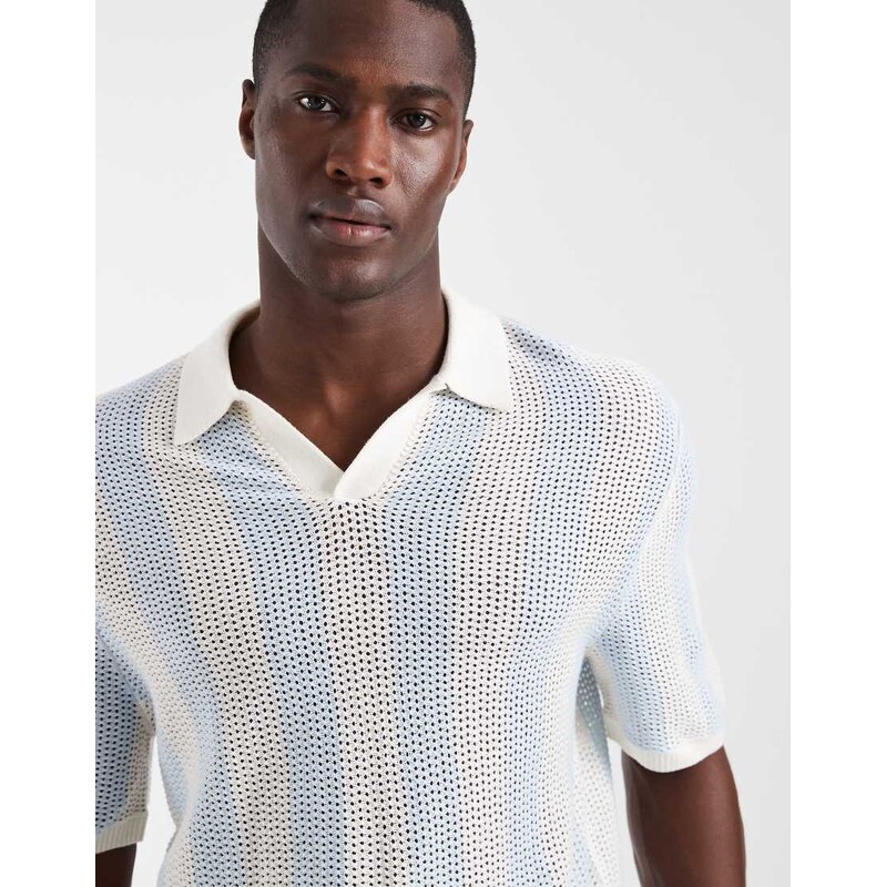 Hollister knitted short sleeve rugby polo in white and baby blue