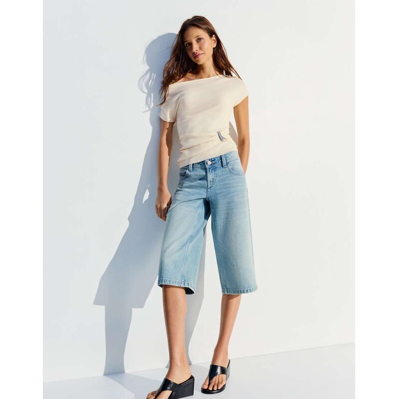 Bershka Asymmetric belted jumper in ecru-White