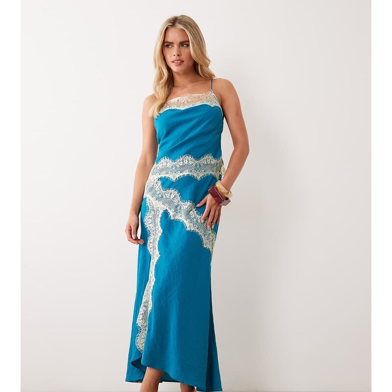 ASOS Petite ASOS DESIGN Petite overlay lace trim midaxi dress