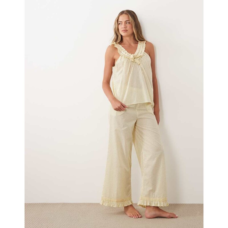 ASOS DESIGN woven milkmaid top and trouser set in buttermilk &