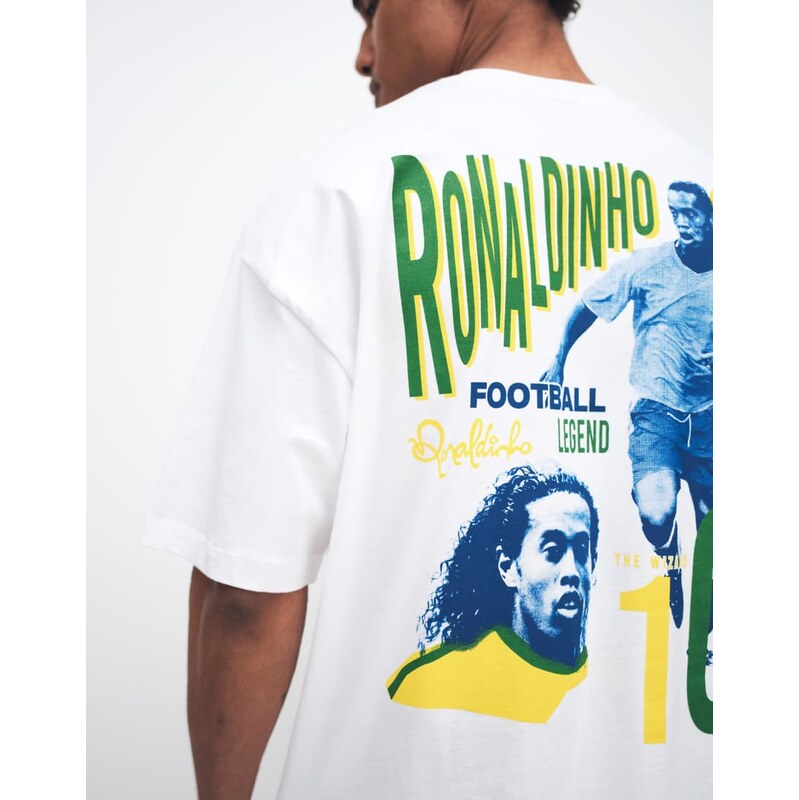 ASOS DESIGN oversized tee with Ronaldinho print in White