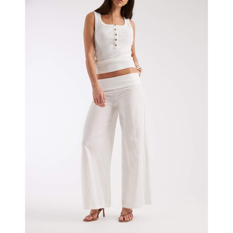 Supre Mrley fold down linen pant in white