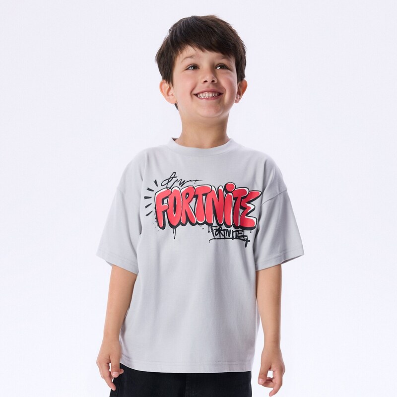 Reserved - Bavlněné tričko Fortnite - světle šedá