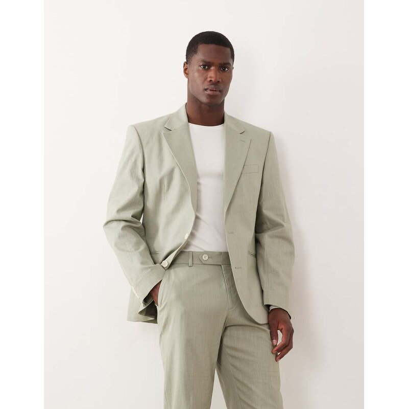 ASOS DESIGN 100% cotton linen look slim suit jacket in light