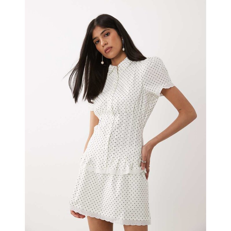 WeWoreWhat cinched button up top in white polka dot