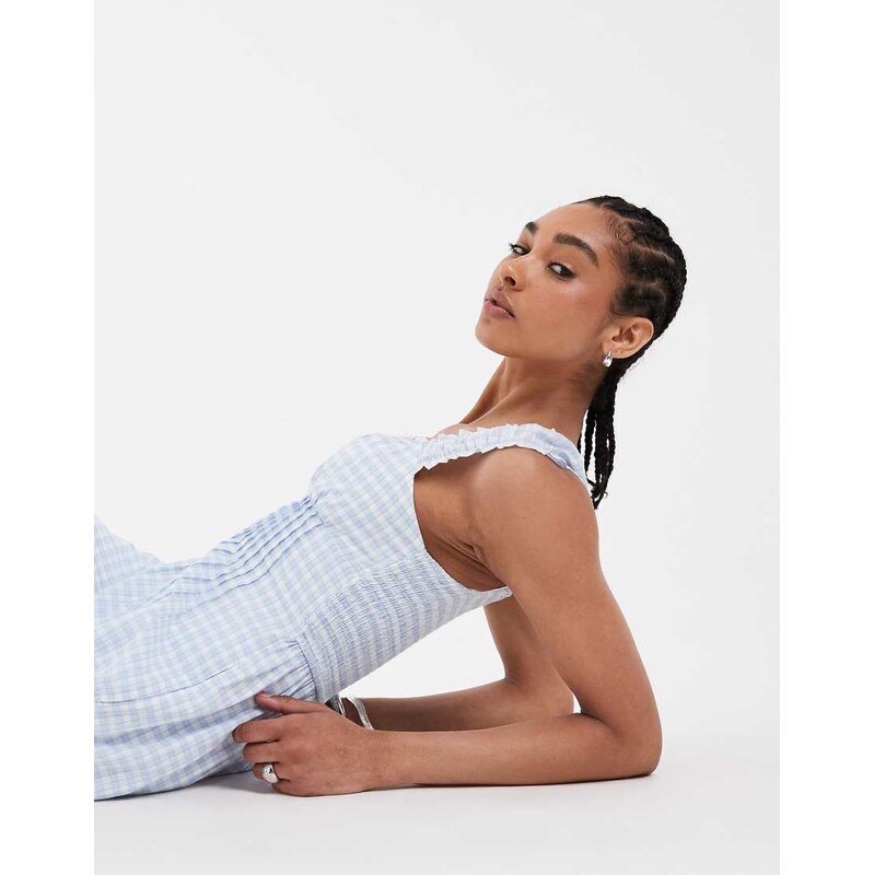 Hollister milkmaid smocked waist mini dress in light blue