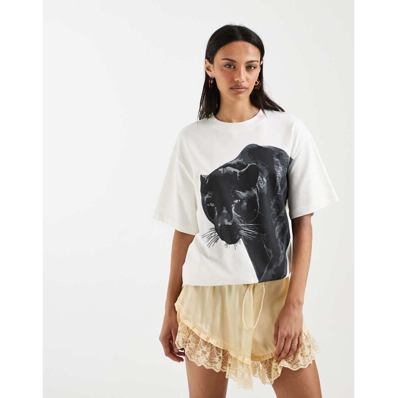 ASOS DESIGN oversized tee with panther graphic in white