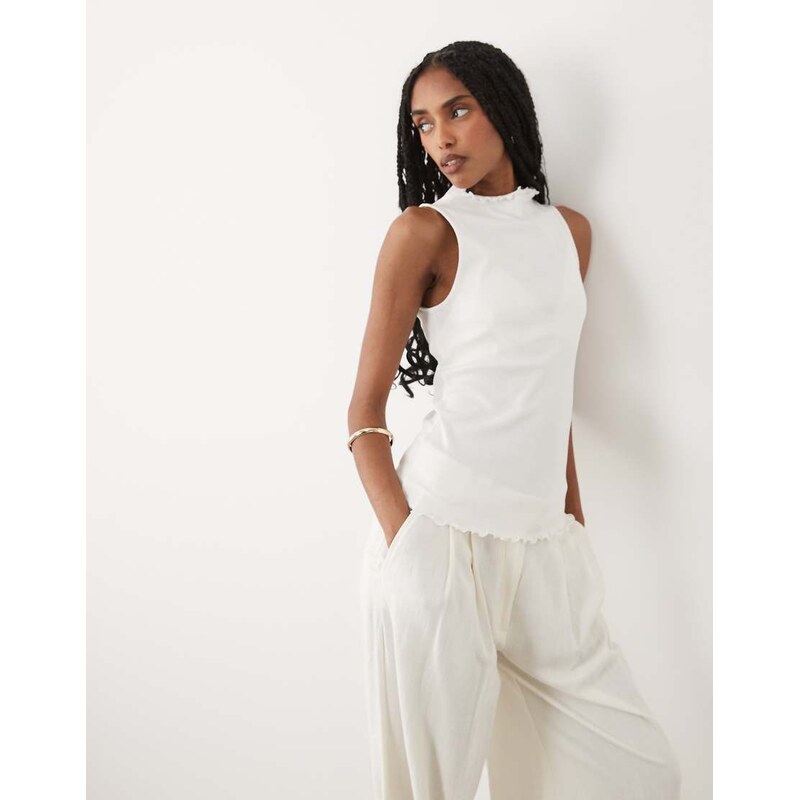 ARKET high neck sleeveless crinkle top in white
