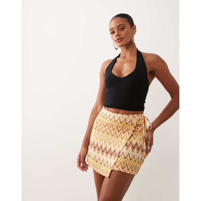 Gina Tricot wrap mini skirt in multi print