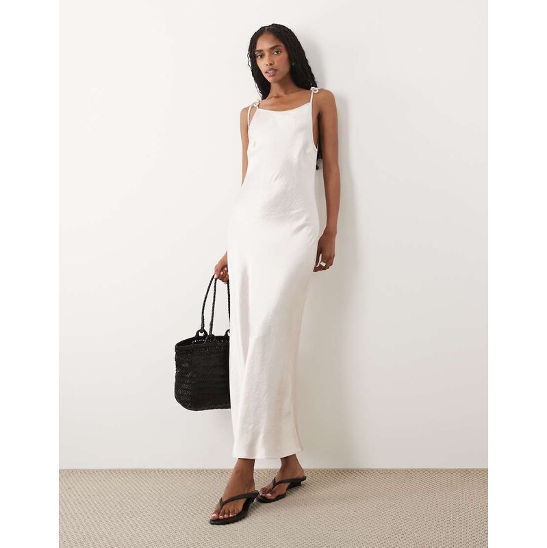 ARKET satin tie shoulder midi slip dress in pink