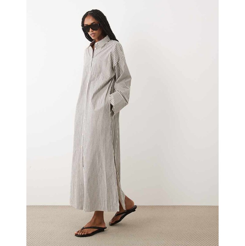 ARKET pure cotton shirt dress in brown stripe