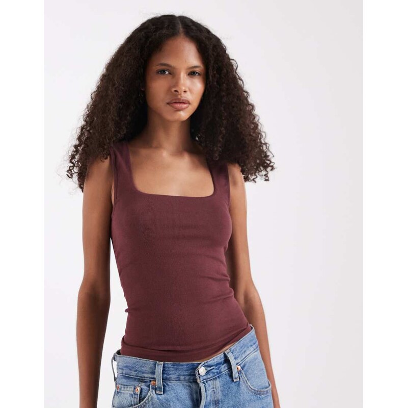 ASOS DESIGN bra free seamless rib square neck vest in rust-Green