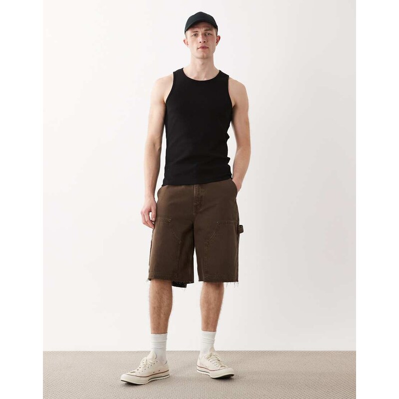 ASOS DESIGN loose denim carpenter jorts in brown wash