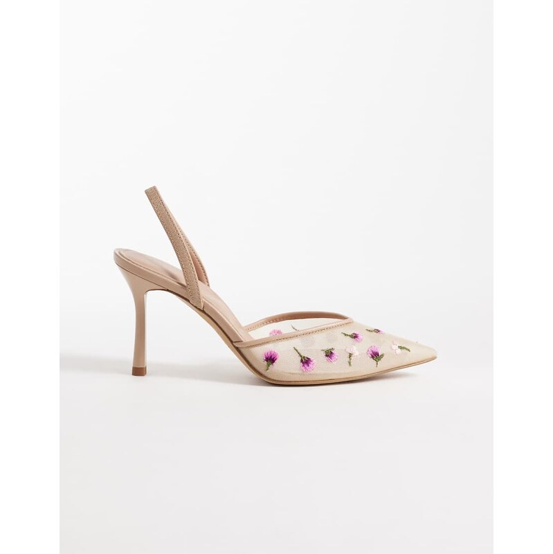 Aldo Carollina floral heeled shoe in beige mesh-Pink