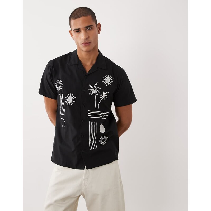 Threadbare 100% cotton short sleeve shirt with flower embroidery