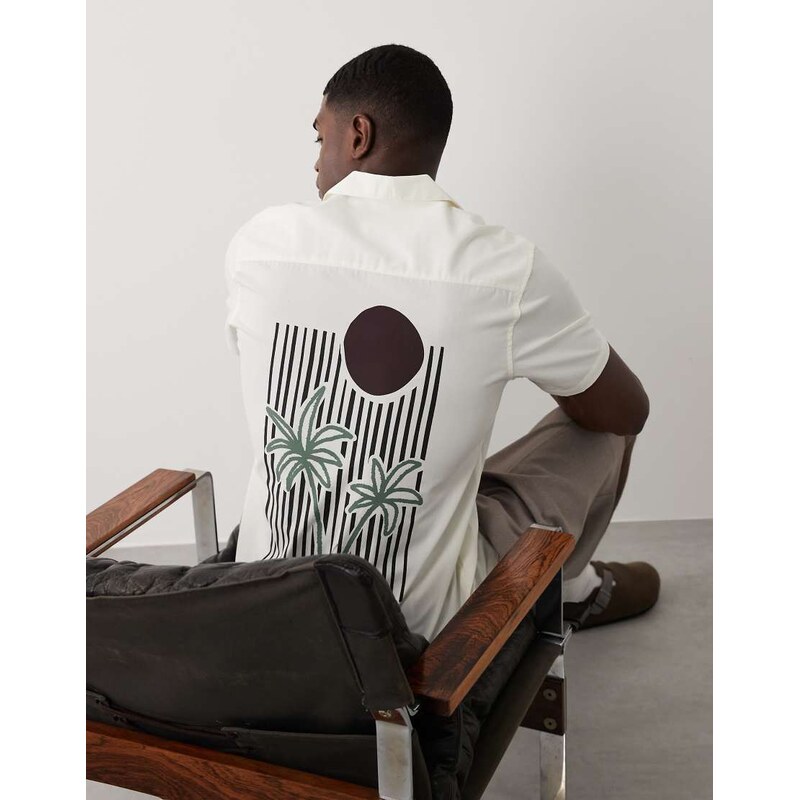 Threadbare short sleeve graphic print shirt in ecru-White