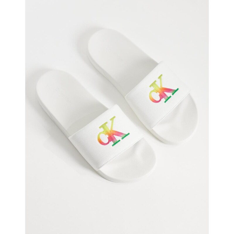Calvin Klein Jeans pride sliders in white