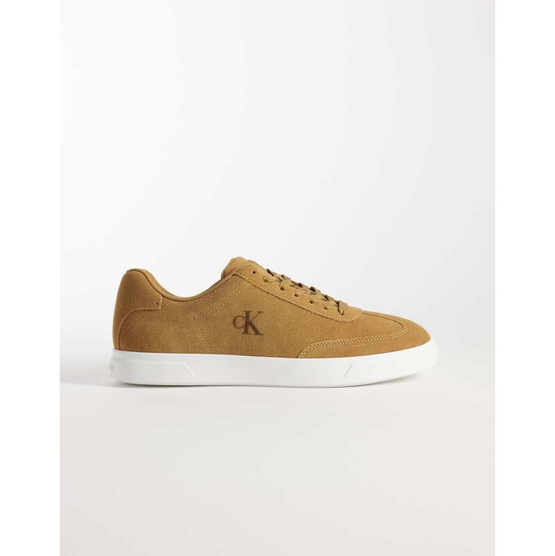 Calvin Klein suede cupsole trainers in mustard-Yellow
