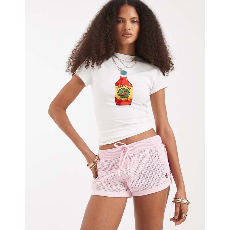 ASOS DESIGN Baby tee with beaded hot sauce graphic in white