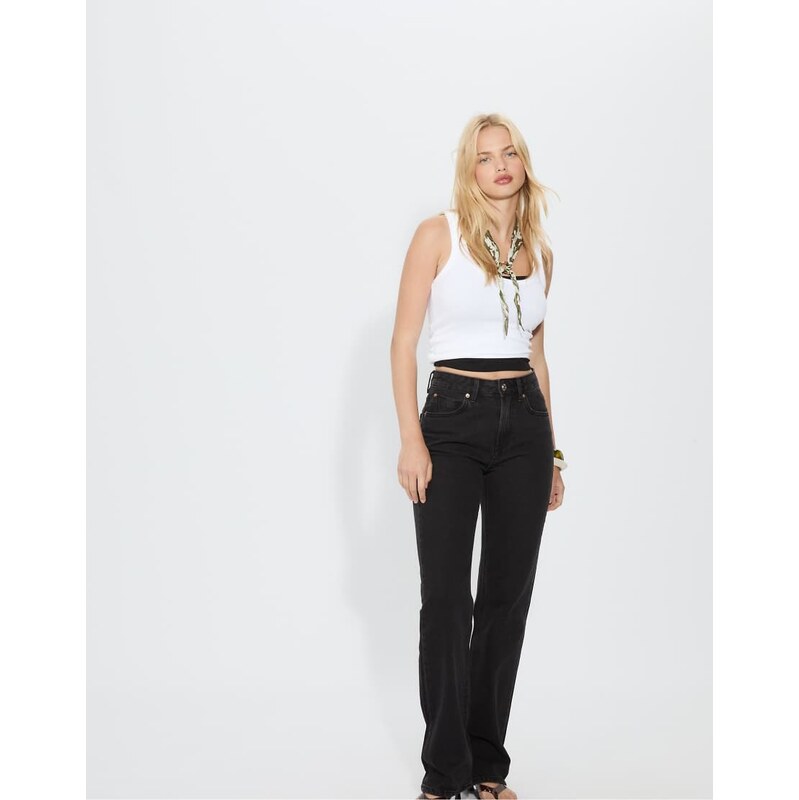 Stradivarius D98 straight-leg jeans in black denim washed effect