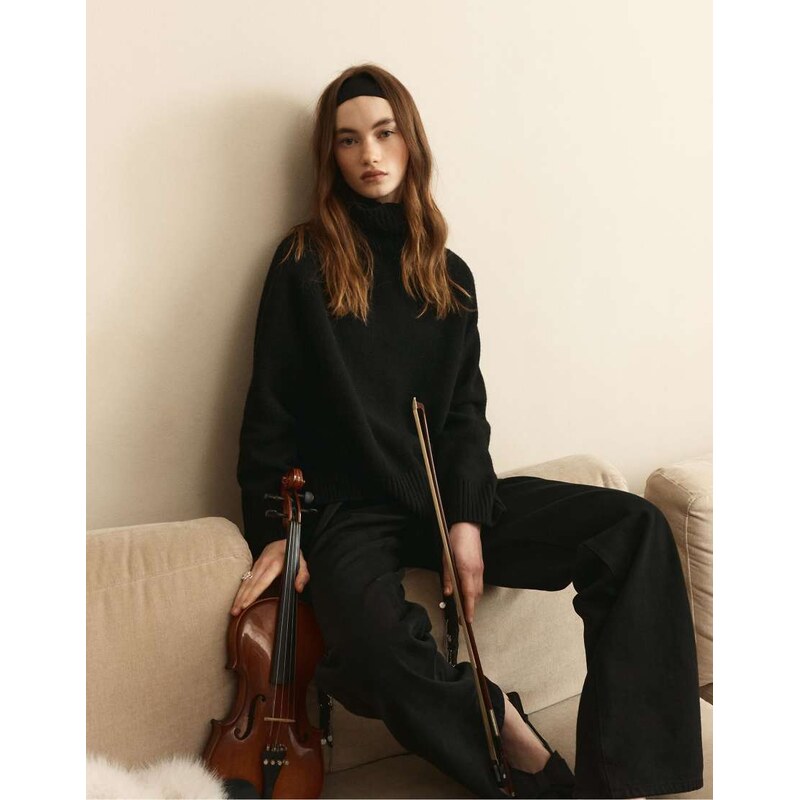 Stradivarius D92 straight wide-leg jeans in dark blue-Navy