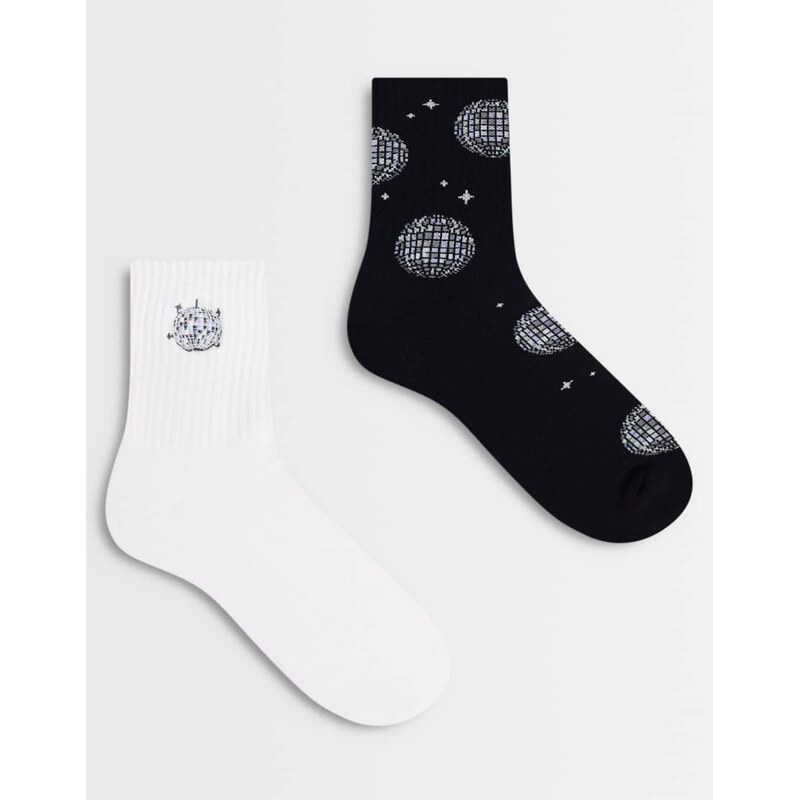 ASOS DESIGN 2 pack socks with disco ball graphic in multi