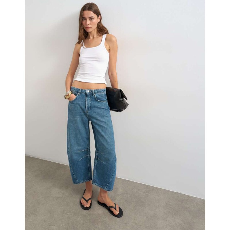 Topshop mid rise crop barrel jean in rich blue