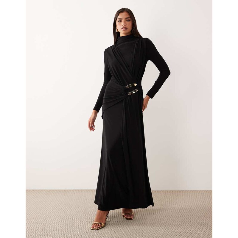 ASOS DESIGN slinky drape maxi dress with trim detail in black