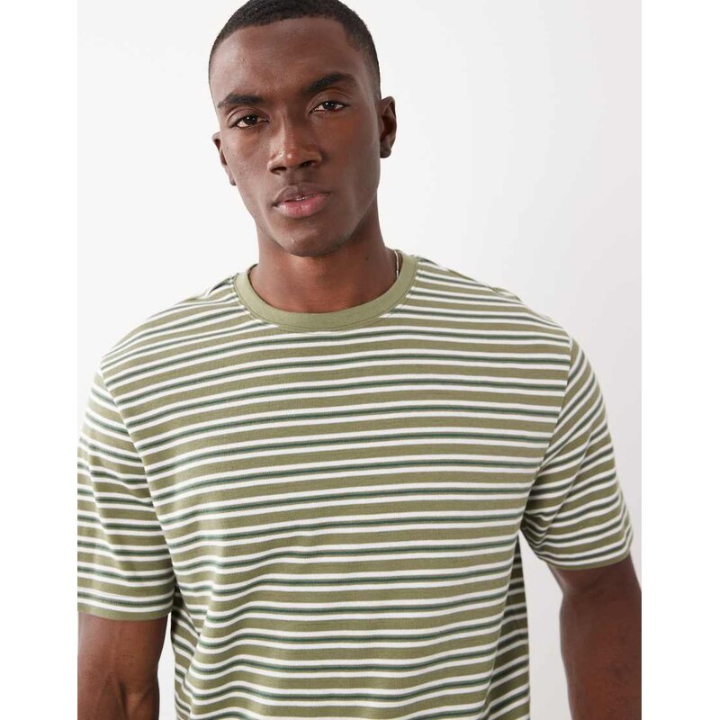 Threadbare short sleeve stripe t-shirt in white and green
