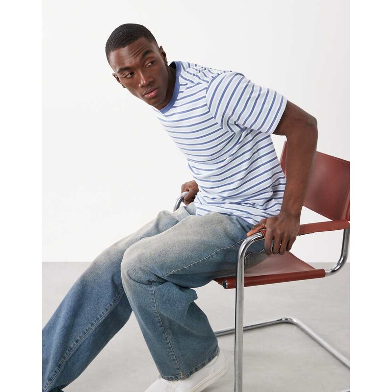 Threadbare short sleeve stripe t-shirt in white and blue